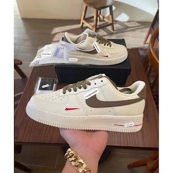 Giày thể thao_AF1 Vệt Nâu, Giày sneaker air force 1 low premium white brown nam nữ cực chất dễ phối đồ