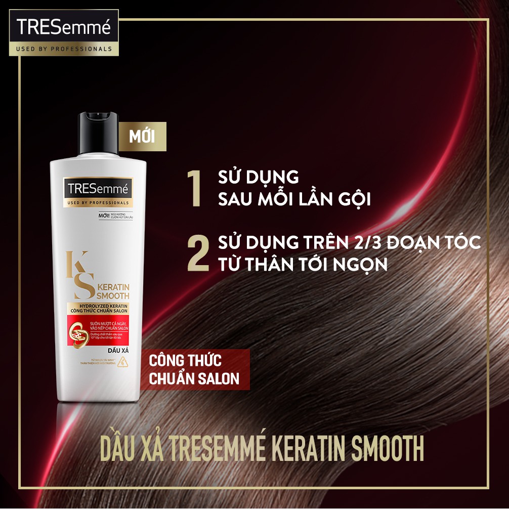 Combo Dầu Gội, Dầu Xả, Kem Ủ, Serum TRESEMME Keratin Smooth Cho tóc khô xơ rối Vào Nếp Suôn Mượt 640g, 620g, 180ml, 97ml