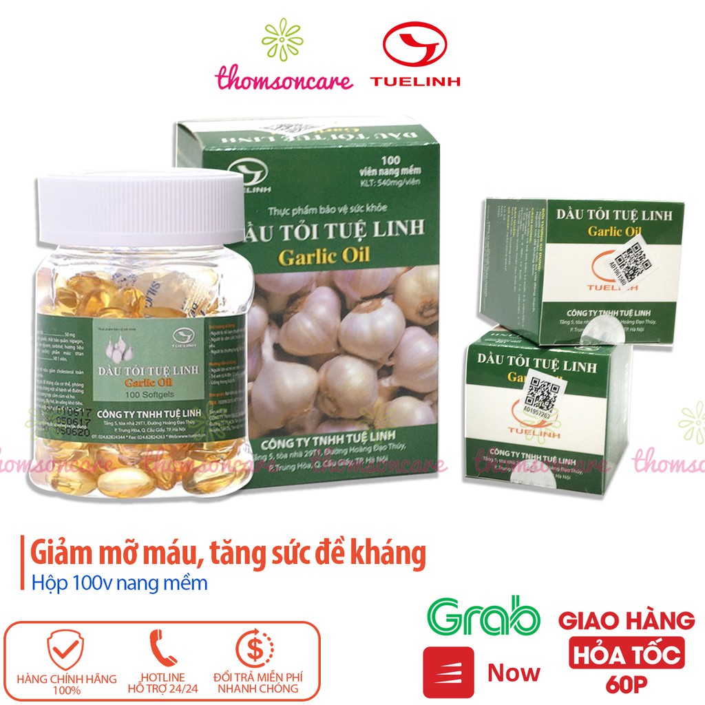 Dầu tỏi Tuệ Linh Giảm mỡ máu - Tăng sức đề kháng - Garlic Oil tinh dau toi hộp 100 viên