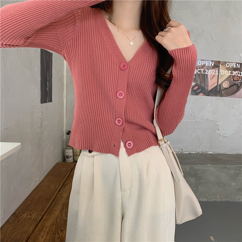 Áo Khoác cardigan Dệt Kim Tay Dài Cổ Chữ V Phong Cách Thời Trang Hàn Quốc Dành Cho Nữ