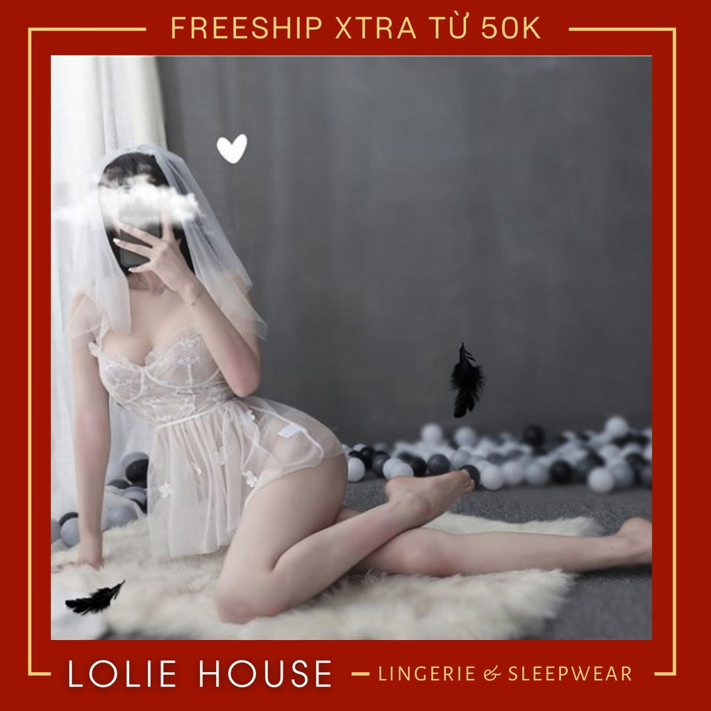 Đầm ngủ sexy cosplay cô dâu công chúa có khăn voan cài đầu - Váy ngủ cosplay cô dâu bằng voan sexy LOLIE HOUSE - CP34 | BigBuy360 - bigbuy360.vn