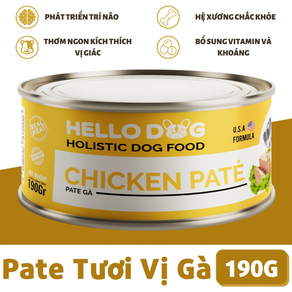Pate Tươi Dành Cho Tất Cả Các Giống Chó Ở Mọi Độ Tuổi Hương Vị Gà Thơm Ngon Dễ Ăn Bắt Vị - Hello Dog Chicken Pate 190G