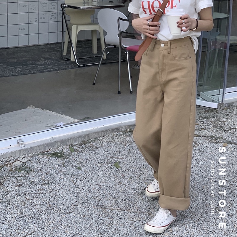 Quần jeans kaki ống rộng cạp cao Ulzzang