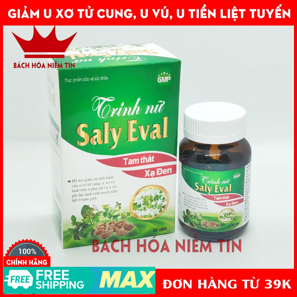 Viên uống Trinh nữ Saly Eval - Thành phần tam thất, xạ đen, trinh nữ hoàng cung giúp ngăn ngừa U xơ, u vú, Hộp 40 viên