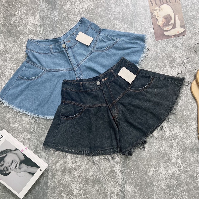 Quần Đùi Jean Nữ Cạp Cao Dáng Xòe YUMI BÁN S