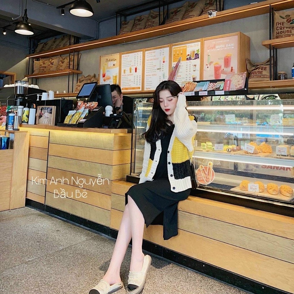 Áo cadigan pha ô vuông