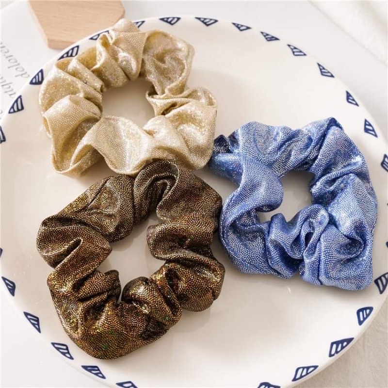 Scrunchies ánh nhũ lóng lánh,chun buộc tóc nhũ óng