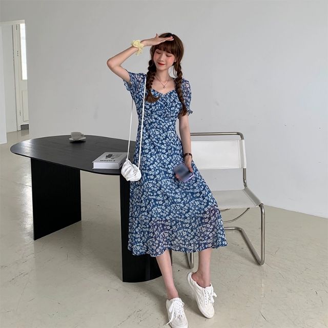 [FREESHIP] Váy Voan Hoa Nhí Cao Cấp màu xanh Lớp lót mềm mại | BigBuy360 - bigbuy360.vn
