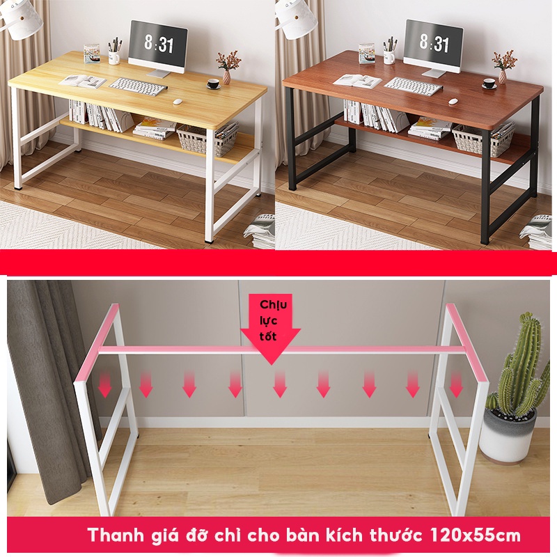 Bàn Học Tập Làm Việc Kích Thước Lớn 120cm, Bàn Làm Việc chân sắt sơn tĩnh điện chắc chắc,mặt gỗ MDF chống ẩm