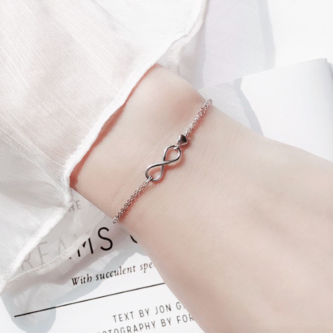 Lắc tay bạc nữ sợi đôi mặt hình vô cực, Vòng tay Evasilver chất liệu bạc ta sang trọng nữ tính