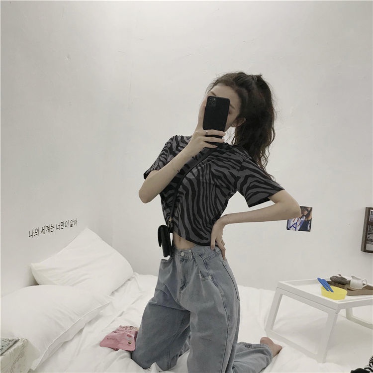 Áo Thun Ngắn Tay Dáng Rộng Họa Tiết Ngựa Vằn Cá Tính Theo Phong Cách Mùa Hè Dành Cho Nữ