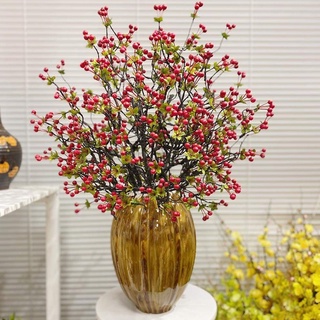 Hoa giả - Cành Tuyết sơ ri cổ 1 cành 6 nhánh (cherry) - Cành lá táo mốc - Ô liu - Khuynh điệp giả decor trang trí