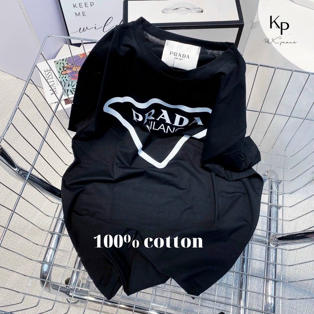 Áo thun PRADA unisex form rộng nam nữ chất cotton thấm hút mồ hôi
