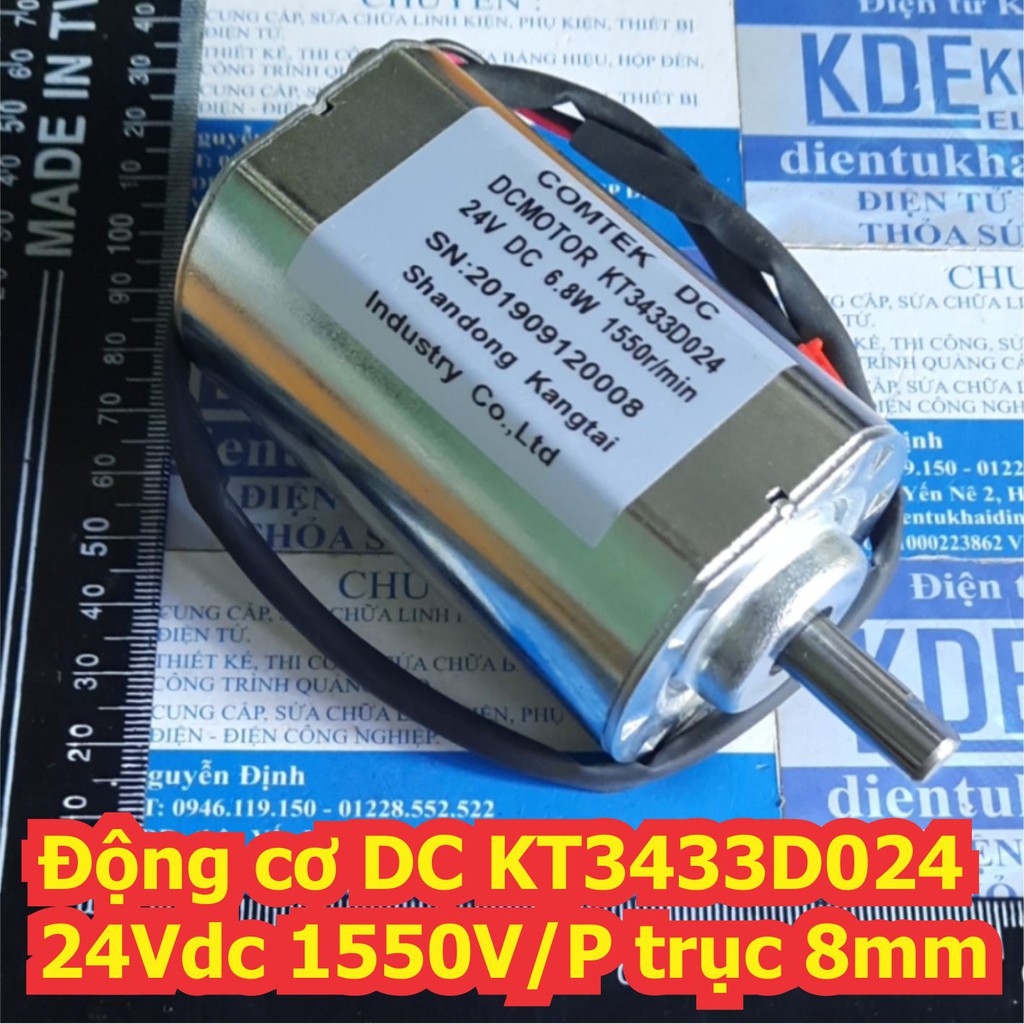 Động cơ DC KT3433D024 ổ bi 2 đầu 24Vdc 1550V/P trục 8mm 600g kde7333