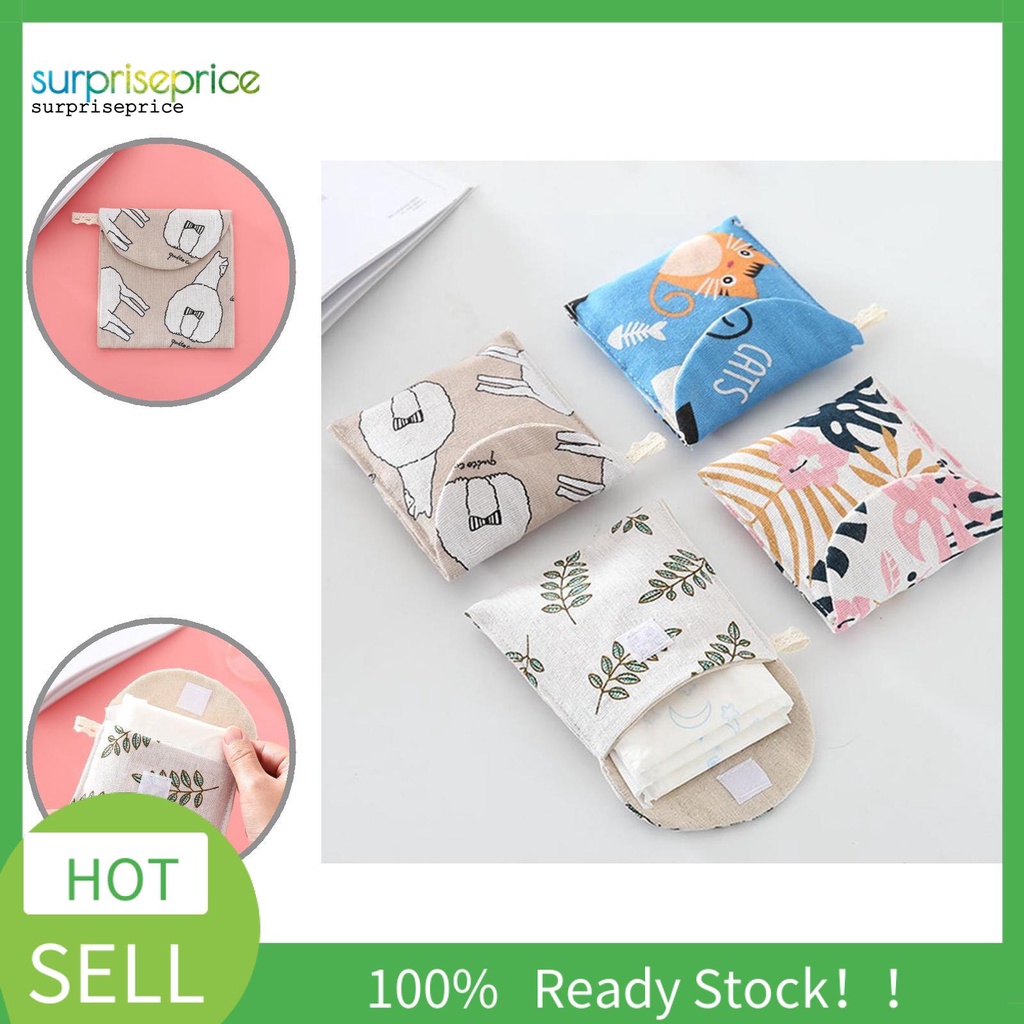 Túi đựng băng vệ sinh vải lanh cotton họa tiết hoạt hình dễ thương