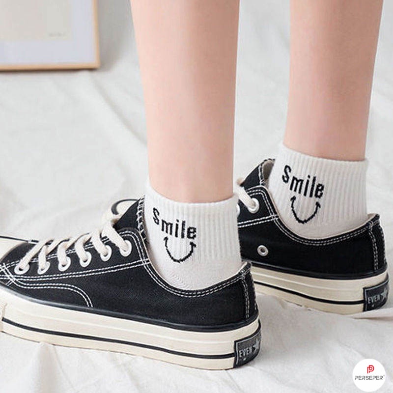 Tất nữ cổ ngắn trắng họa tiết kute, set vớ tất chất liệu vải Hàn co giãn 4 chiều - Cherry Shop
