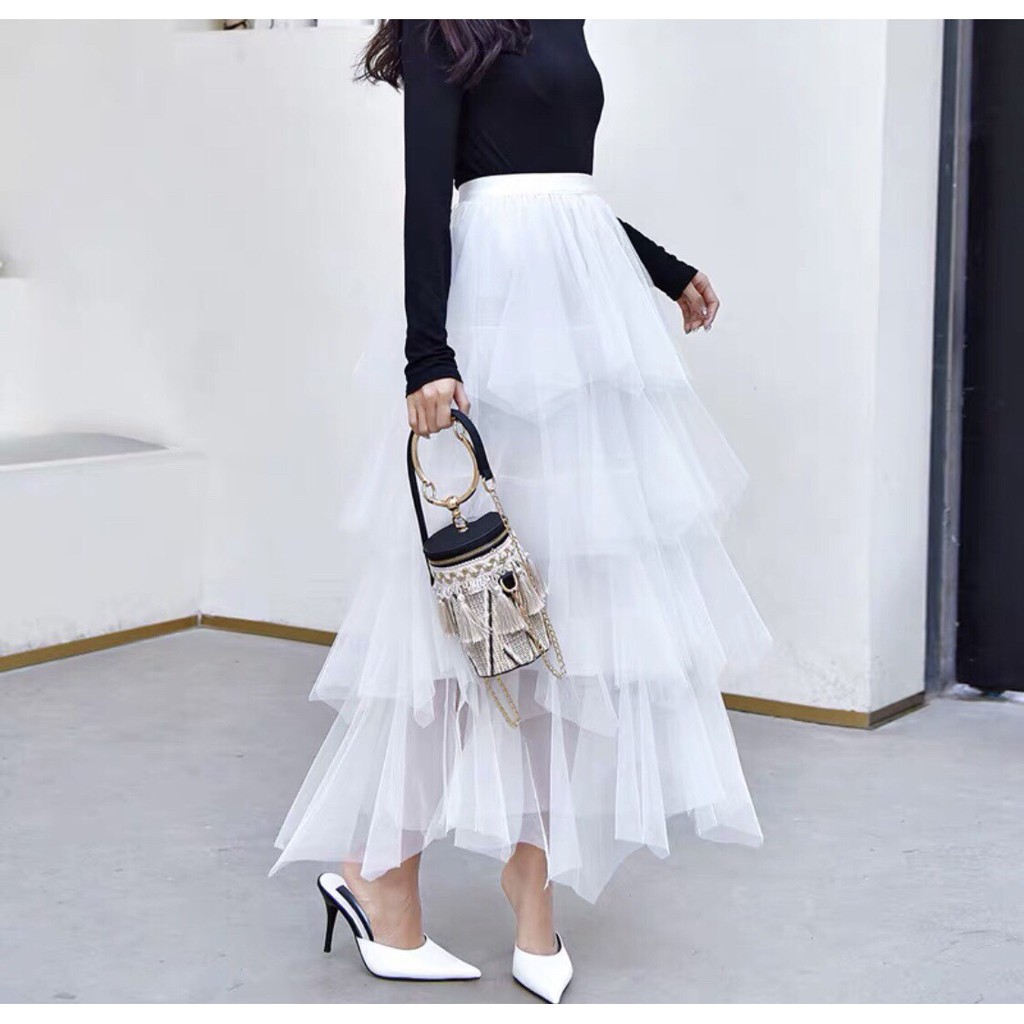 Chân váy lưới 2 lớp dài 4 tầng-hình thật cuối album