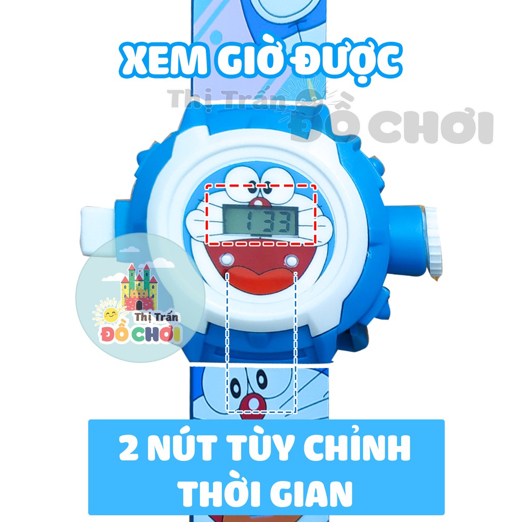 Đồ chơi cho bé trai ⌚️ GIÁ SỐC ⌚️ Đồng hồ trẻ em cho bé trai mẫu mèo máy Đô-ra-e-mon chiếu 24 hình 3D - PP106183