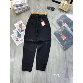 Quần baggy đen rách gối