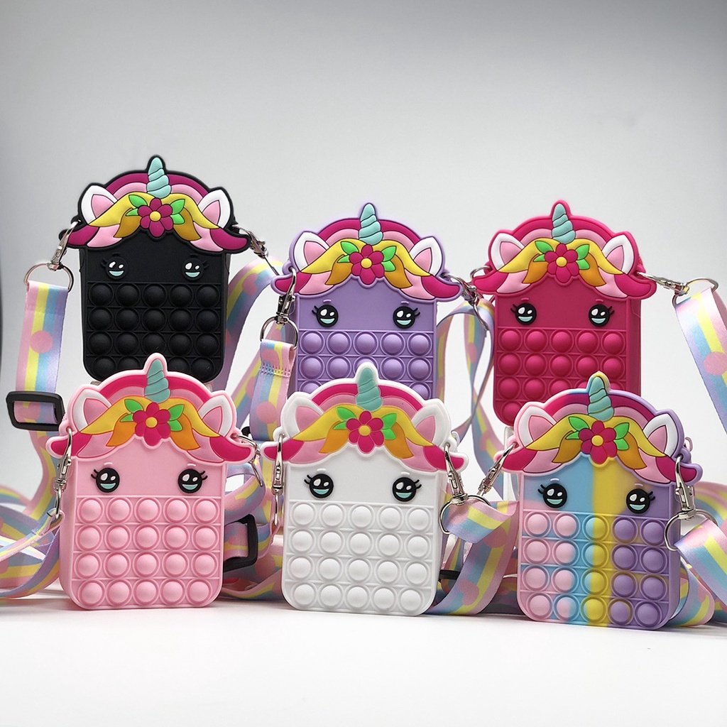 Túi đeo chéo hình kỳ lân dễ thương có khóa kéo tiện dụng