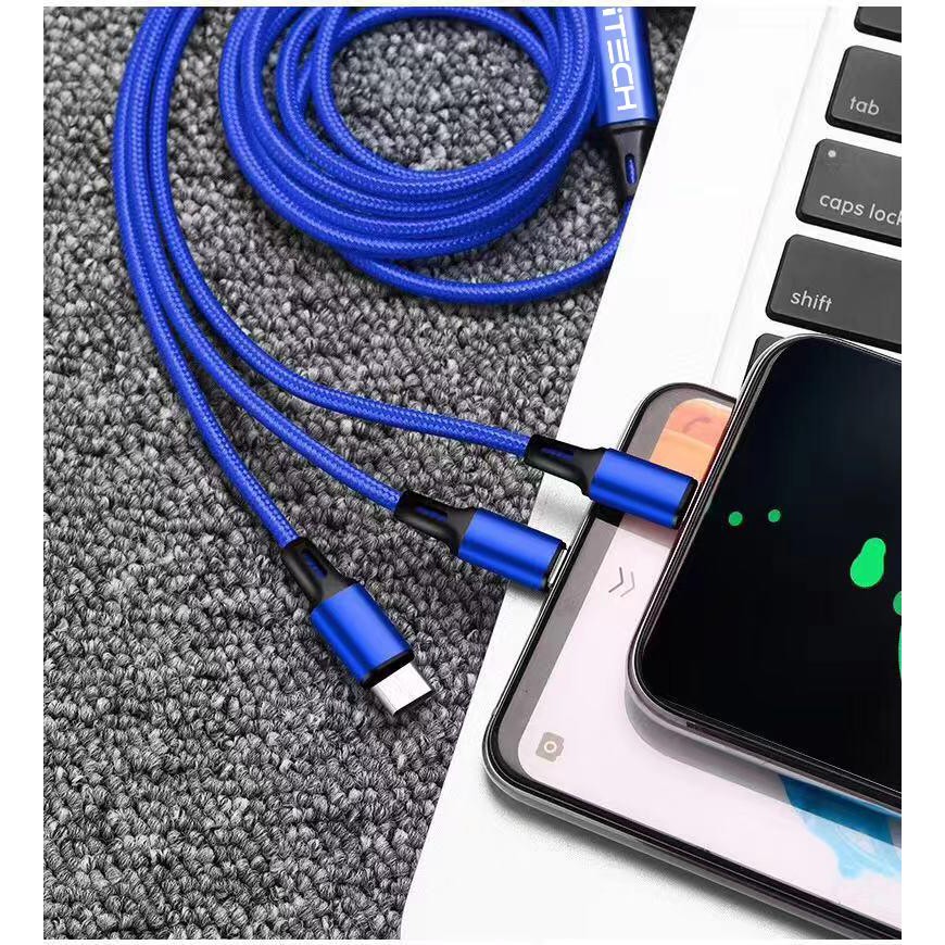 Dây Cáp Sạc Nhanh 3 đầu 3 in 1 - BH Vĩnh Viễn Đầu Nối USB Dây Nylon Bện Dài 1m