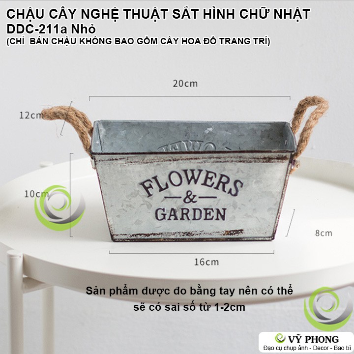 CHẬU CÂY NGHỆ THUẬT SẮT CHẬU HOA SẮT HÌNH VUÔNG VINTAGE TRANG TRÍ CHỤP HÌNH DECOR ĐẠO CỤ CHỤP ẢNH SẢN PHẨM INS DDC-211