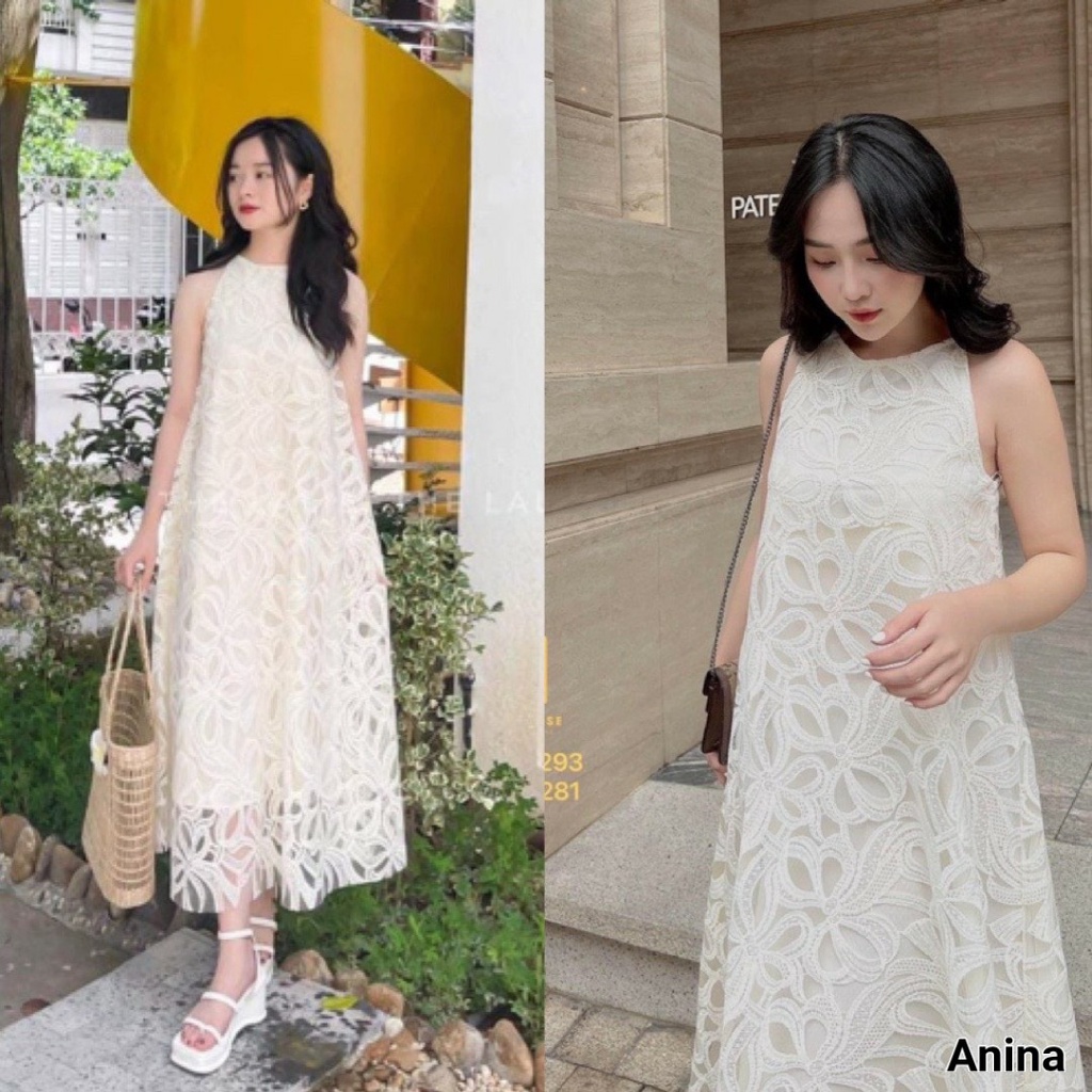 Váy Nữ dáng suông thiết kế cổ yếm chất liệu REN cao cấp mặc đi tiệc đi chơi cực kỳ sang chảnh VN2203