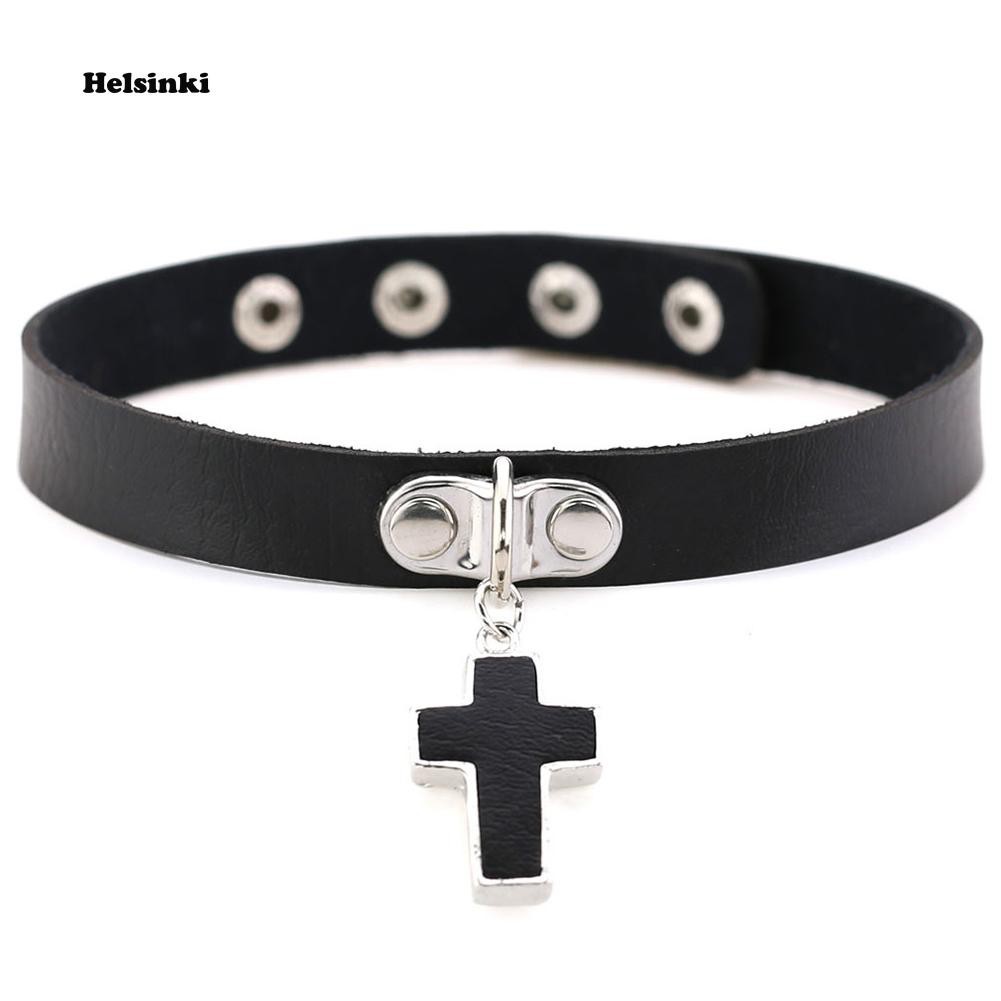 Vòng cổ choker nữ giả da mặt hình chữ thập