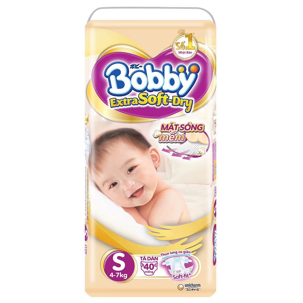 Tã dán Bobby Extra Soft Dry S40/ M34/ L30/ XL27/ XXL24