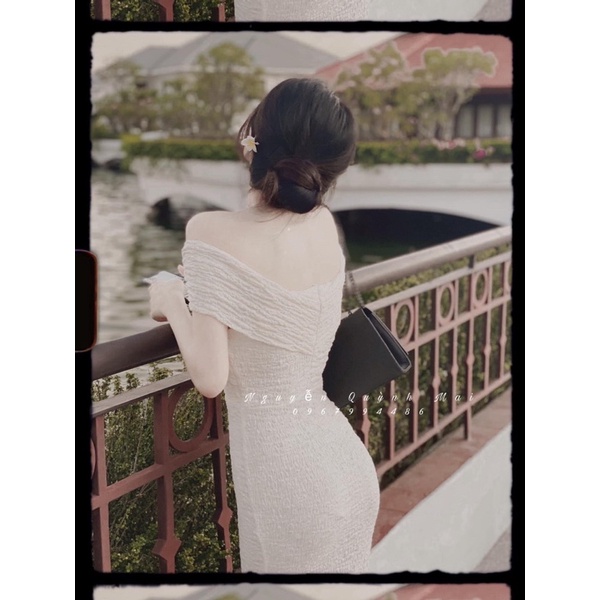 (Siêu Hót) Váy Trắng Trễ Vai Nhăn Xoắn Ngực ôm Body siêu tôn dáng (kèm ảnh thật ) | BigBuy360 - bigbuy360.vn