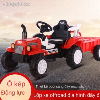 ✺▣Xe đầu kéo điện trẻ em có xô, ô tô đồ chơi cỡ lớn, bốn bánh sạc, ô tô điện trẻ em có thể dắt, ô tô đôi trẻ em điều khi