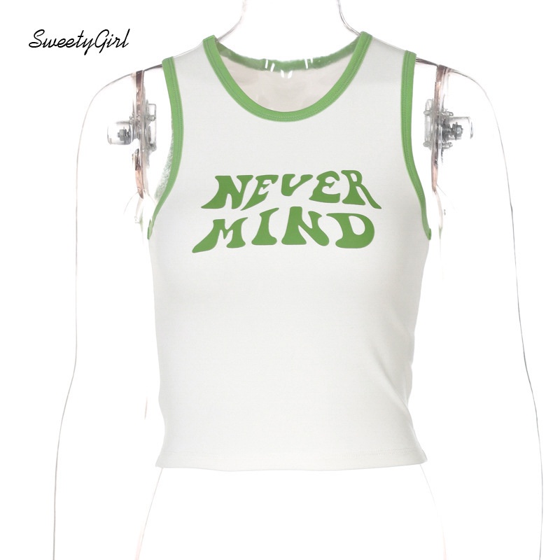 Áo Hai Dây Cổ Tròn In Chữ Màu Sắc Tương Phản Thời Trang Cho Nữ