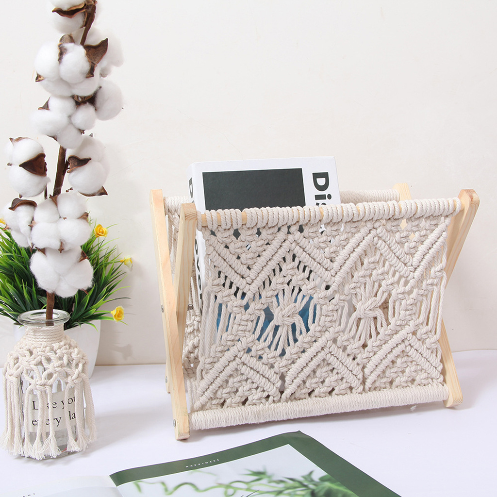 largesize Storage Rack Nice-looking Elegant Decorative Foldable Wooden Cotton Rope Book Shelf Rack for Household