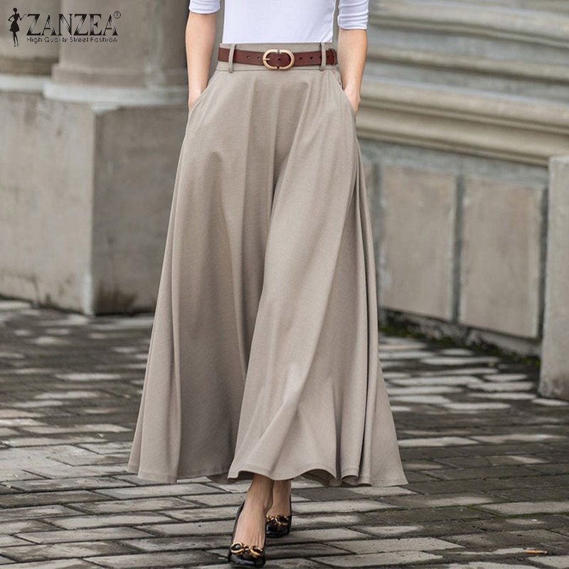 Zanzea Chân Váy Dài Màu Trơn Dáng Rộng Phong Cách Retro Dành Cho Nữ