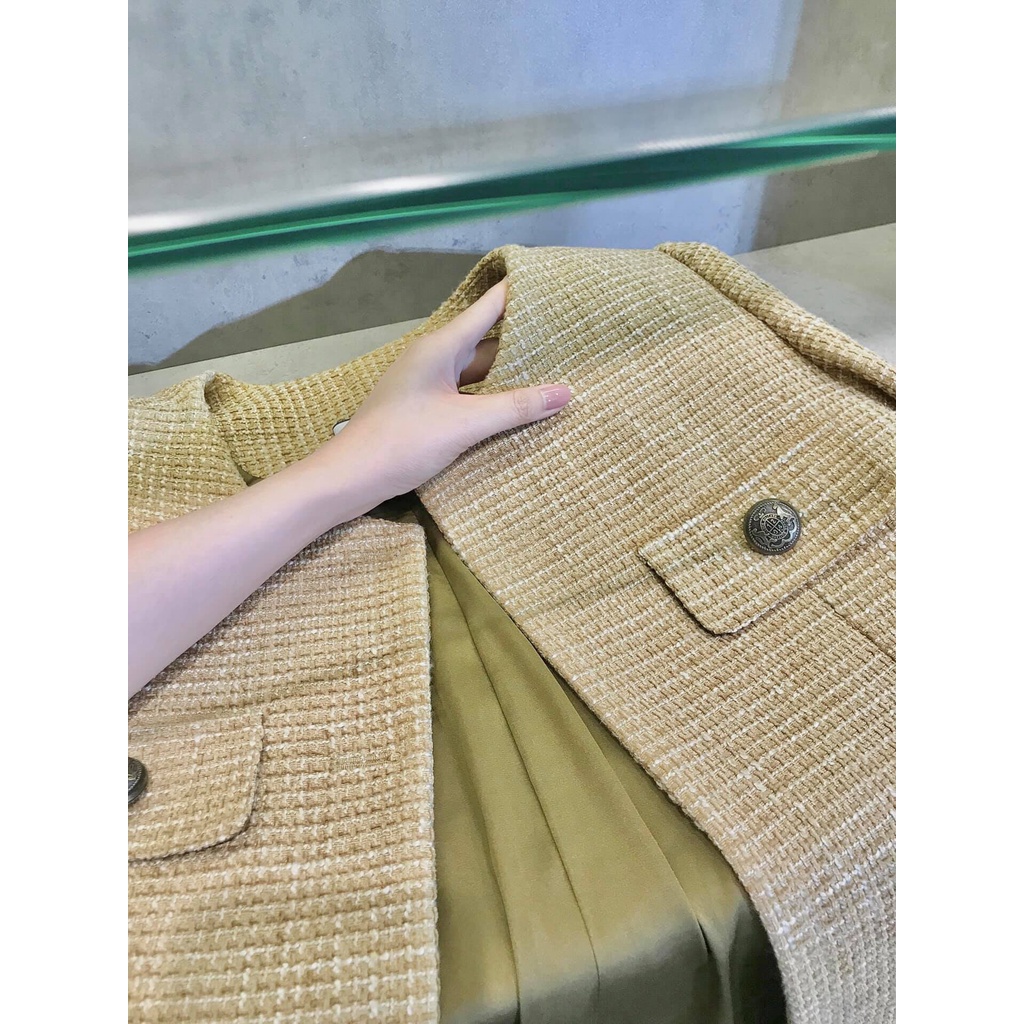 Áo Khoác Dạ Thiết Kế NKN Tweed Amina Yellow - Thời Trang Thiết Kế Cao Cấp