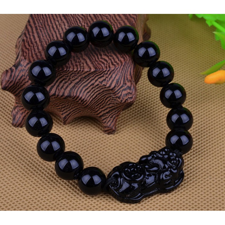 Vòng Đá Thiên Nhiên Phong Thuỷ 12 Ly Đen P039