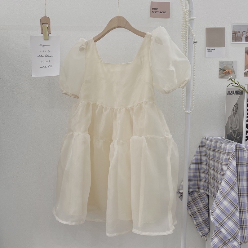 Đầm Babydoll Be Tơ Voan Tay Phồng Phong Cách Tiểu Thư Có Ảnh Thật Kèm Video