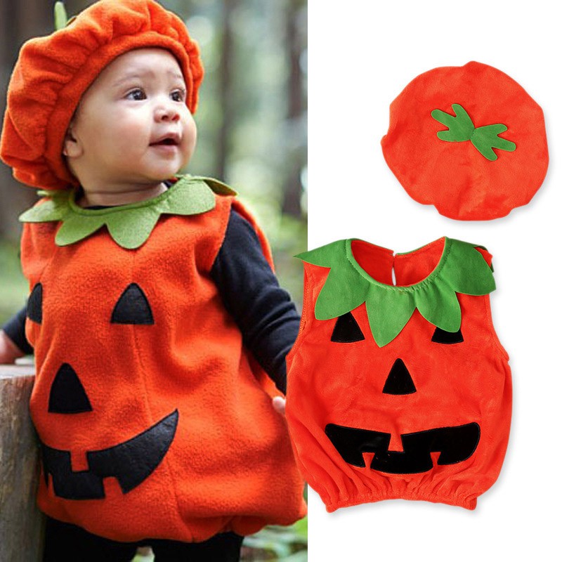 Set Đồ 2 Món Hóa Trang Bí Ngô Halloween Cho Bé