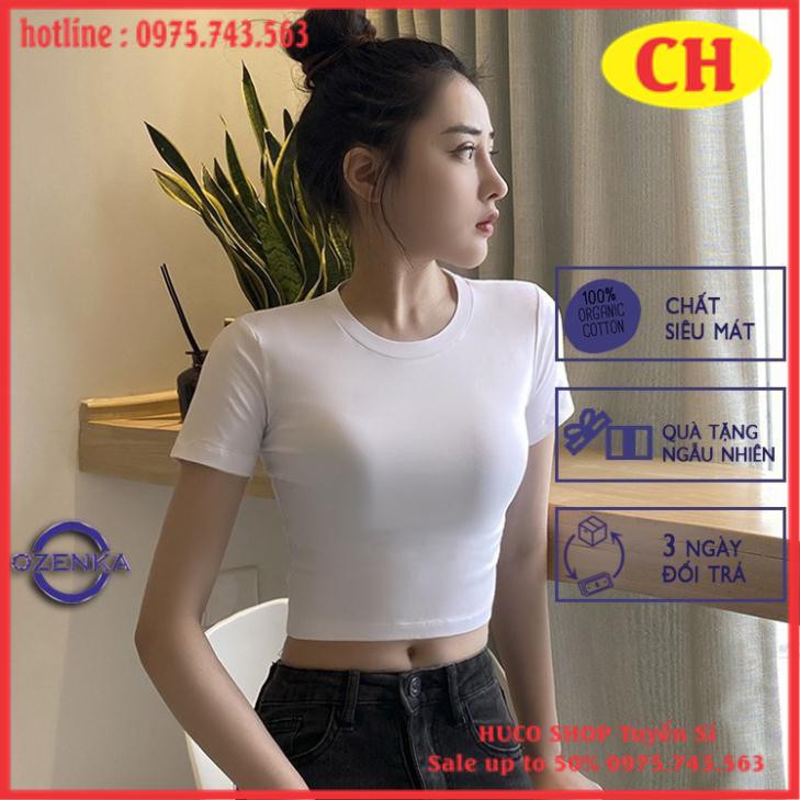 Áo croptop trơn cộc tay cổ tròn chất thun dưới 50kg kiểu ôm body tập gym thể thao freesize giá rẻ