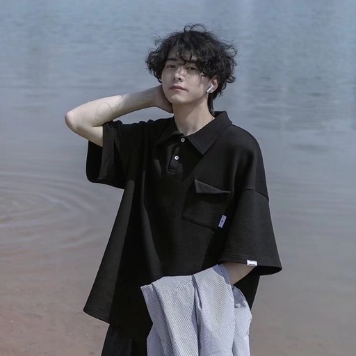 Áo polo Tay Ngắn Dáng Rộng Thời Trang Mùa Hè Phong Cách Hàn Quốc Cho Nam