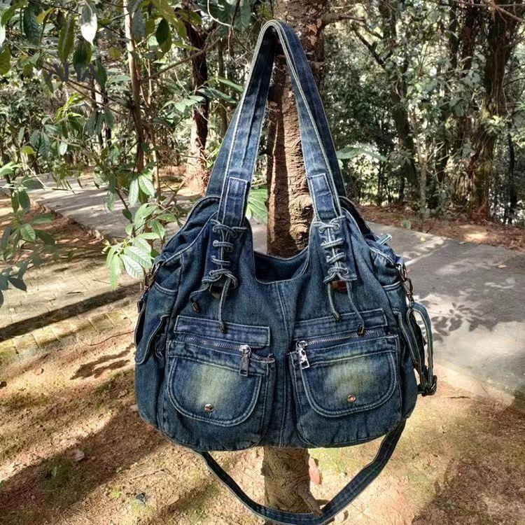 Túi xách denim AHA official sức chứa lớn phong cách thời trang cổ điển cho nữ