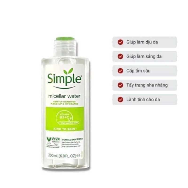 Nước Tẩy Trang Simple Cao Cấp 200ml mẫu mới - Chính Hãng