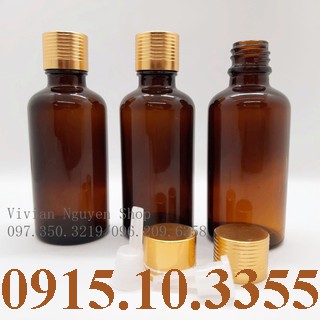 Chai lọ đựng tinh dầu thủy tinh mầu Nâu nắp đen nhỏ giọt 50ml