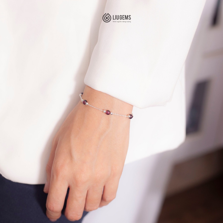 Lắc Tay Bạc Nữ 925 Đính 5 Hạt Đá Liugems Phong Thuỷ May Mắn, Nhiều Năng Lượng Size Nhỏ