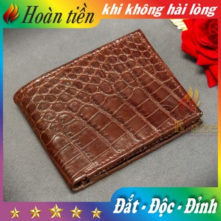 Ví Da Cá Sấu 2 Mặt Bọc Viền Da Bụng - Bóp Da Cá Sấu Bọc Viền Cao Cấp BLAZE | Ngang | Nâu