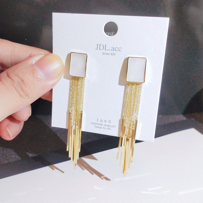 [Jiudolan] Khuyên Tai Dài Tua Rua Vuông Không Cần Xỏ Lỗ Tai Cho Nữ
