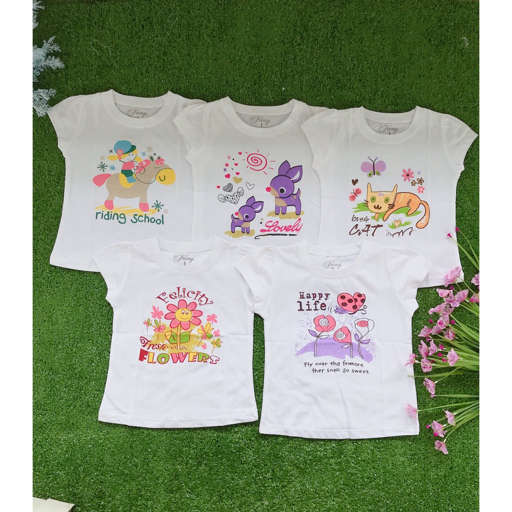 SET 5 Áo Cotton trắng FANY tay ngắn cho bé gái ( từ 6-18kg)-Áo cotton trắng