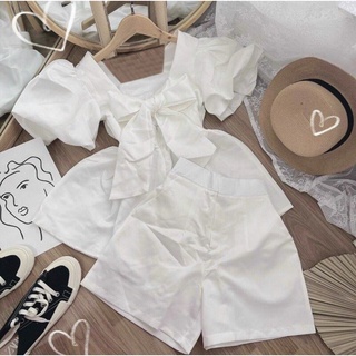 [Shop bigsize nữ 50kg-90kg] Set áo peplum cột nơ lưng