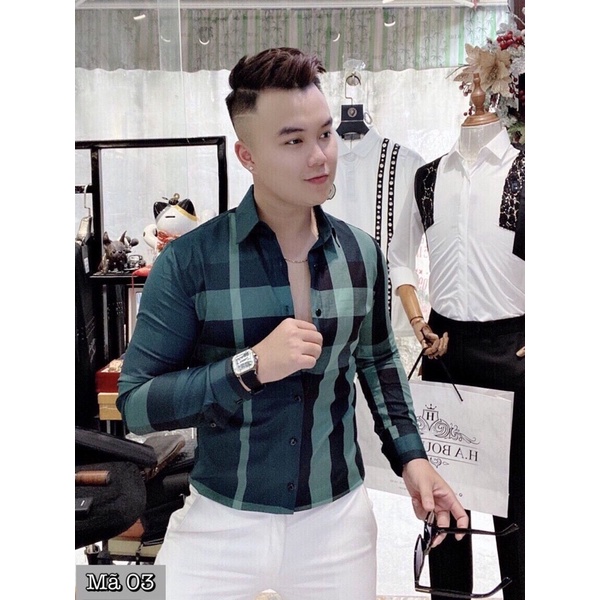 Sơ Mi Kẻ Cao Cấp, Hoạ Tiết Thêu, Chất Liệu Lụa Không Bai Nhăn Xù