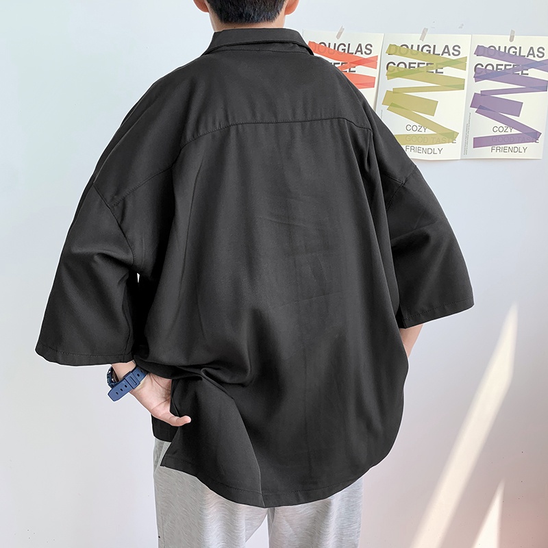 Áo sơ mi nam tay ngắn dáng rộng màu trơn phong cách Hàn Quốc thời trang mùa hè năng động